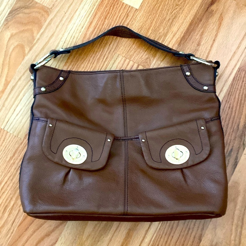 Etienne Aigner brown leather purse shoulder bag Womens gold tone toggle pockets